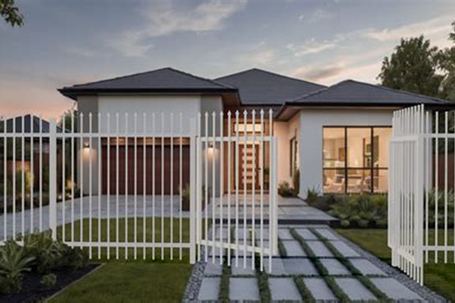Welded Steel Picket Fence and Double Swing Gate example